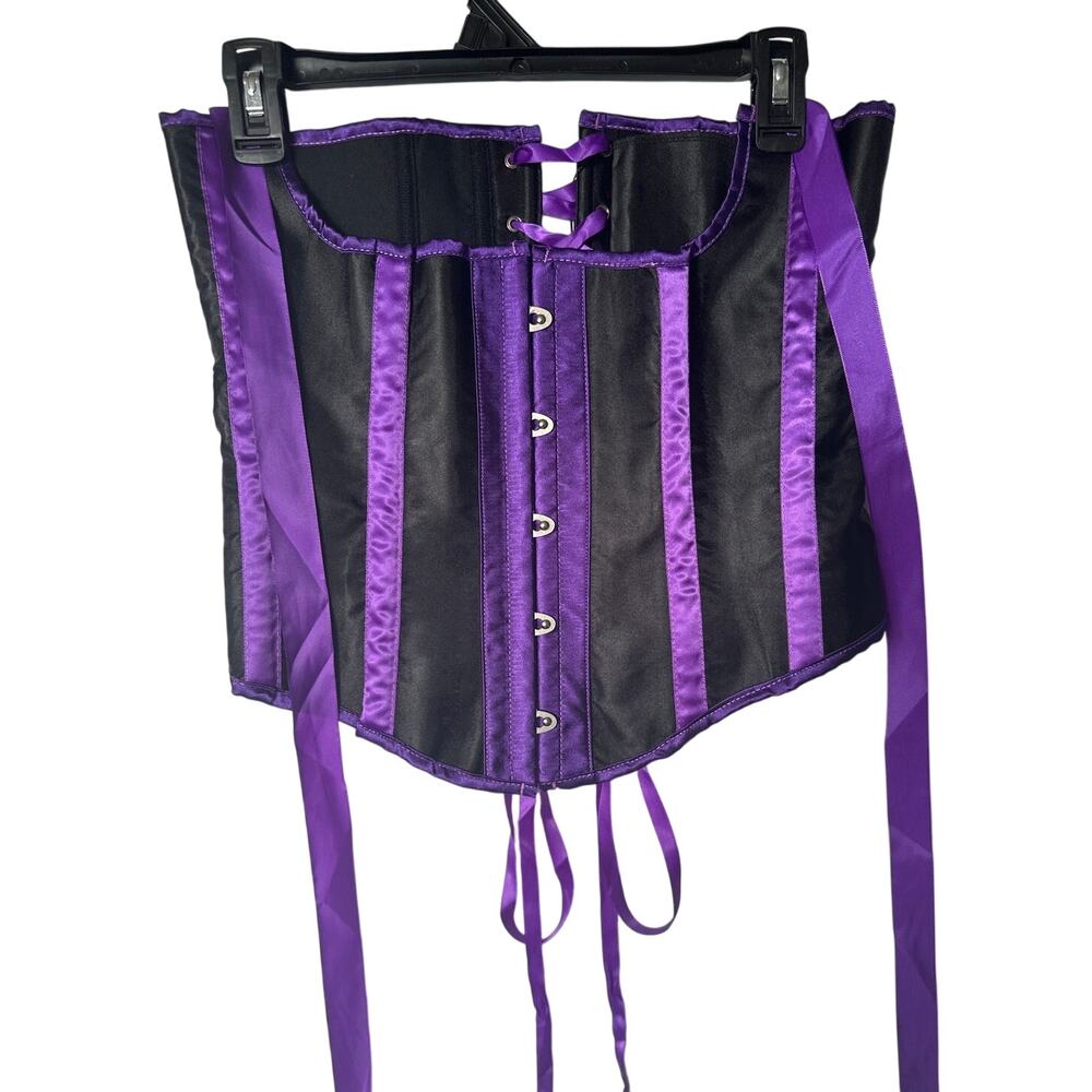 Black & Purple🌿Satin Corset Bustier Lace-Up Back Gothic Corset Cosplay Costume